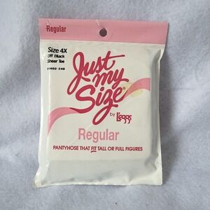 Just My Size Pantyhose Plus Size Regular 4X Off Black Sheer Toe‎ Leggs New Vtg